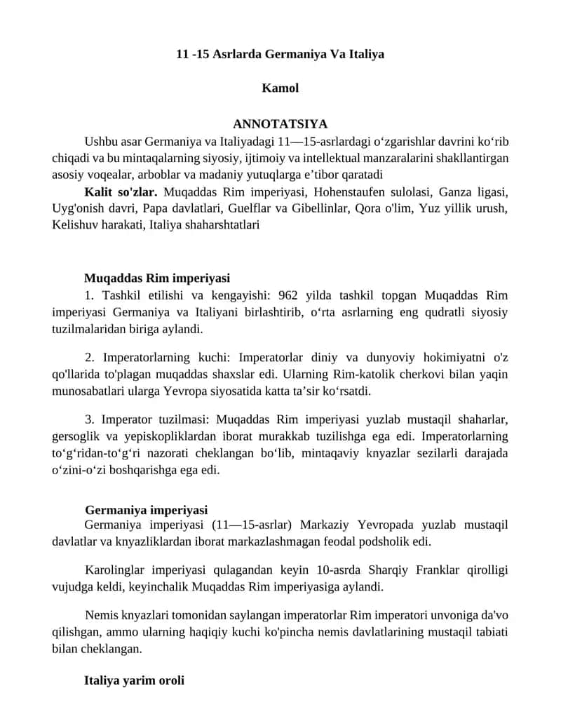 11 -15 Asrlarda Germaniya Va Italiya