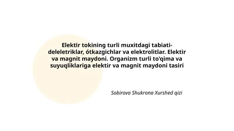 Elektir tokining turli muxitdagi tabiati