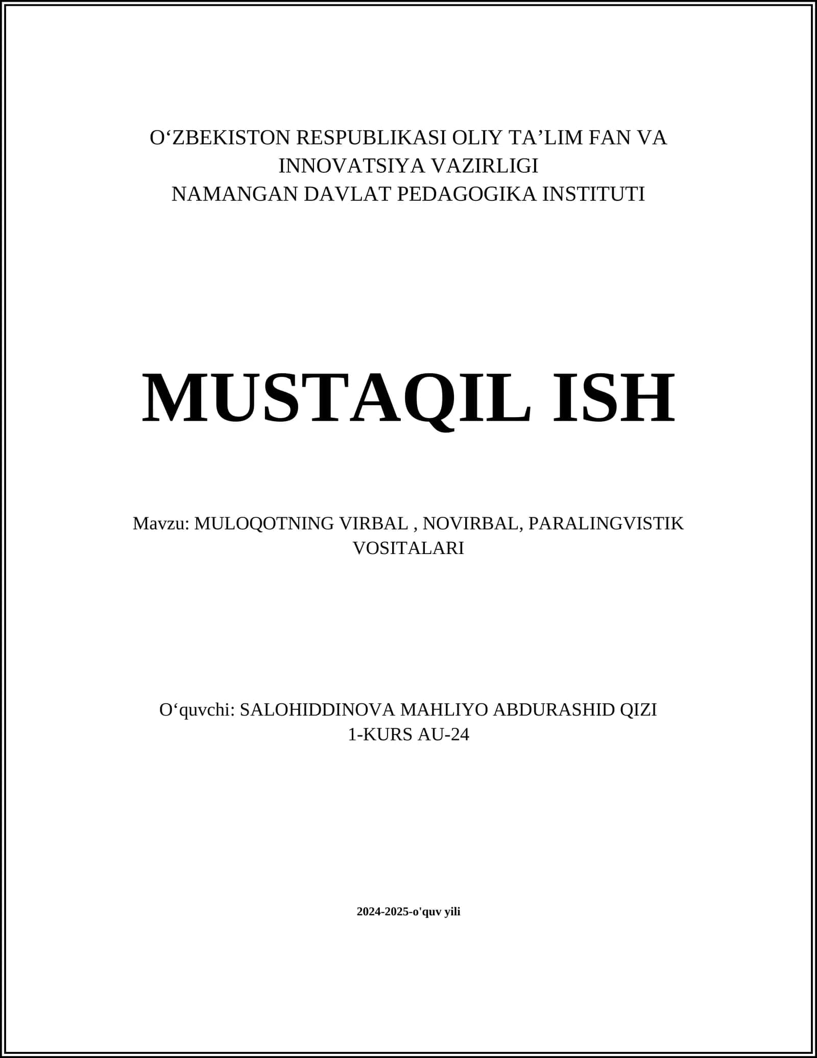 MULOQOTNING VIRBAL, NOVIRBAL, PARALINGVISTIK VOSITALARI
