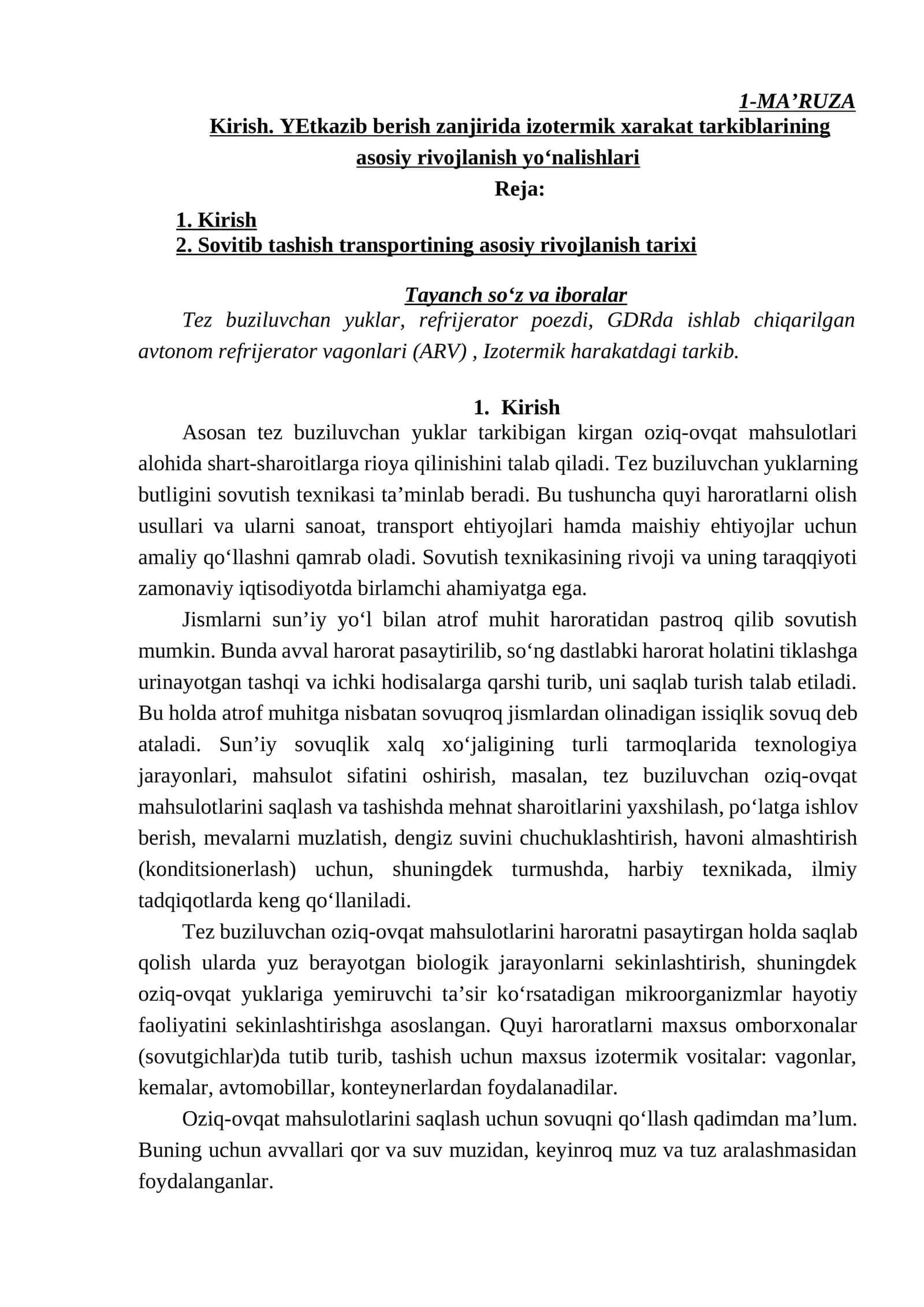 Kirish. YEtkazib berish zanjiri