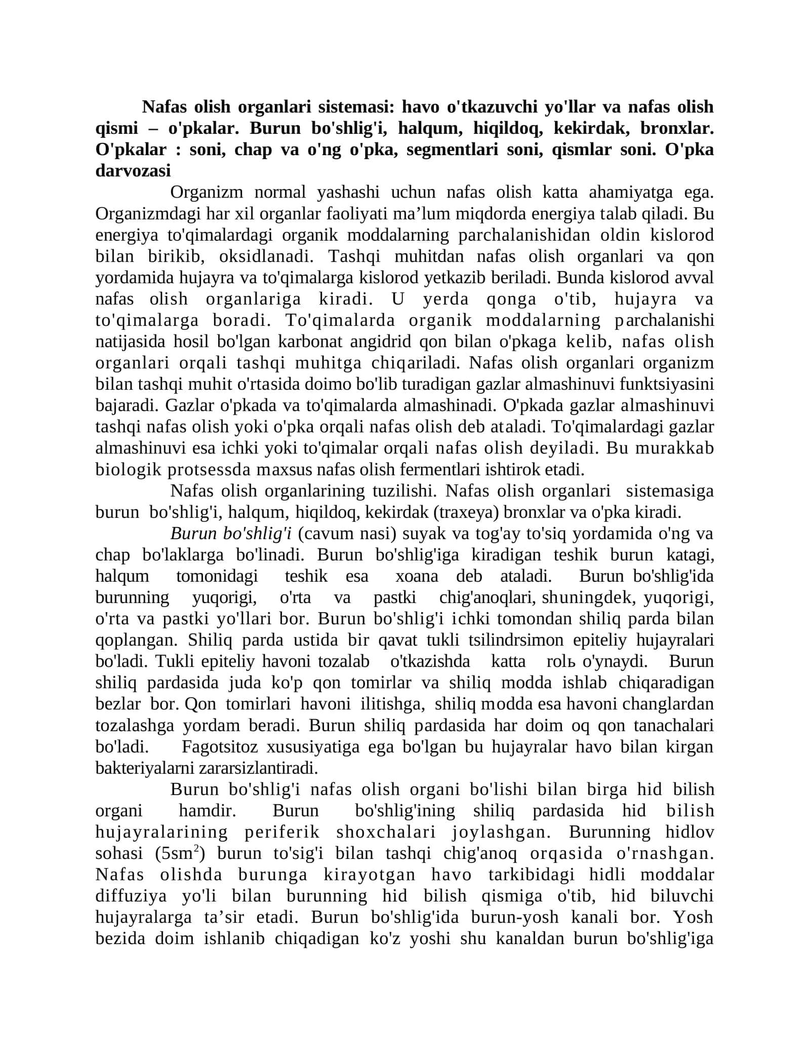 Nafas olish organlari sistemasi