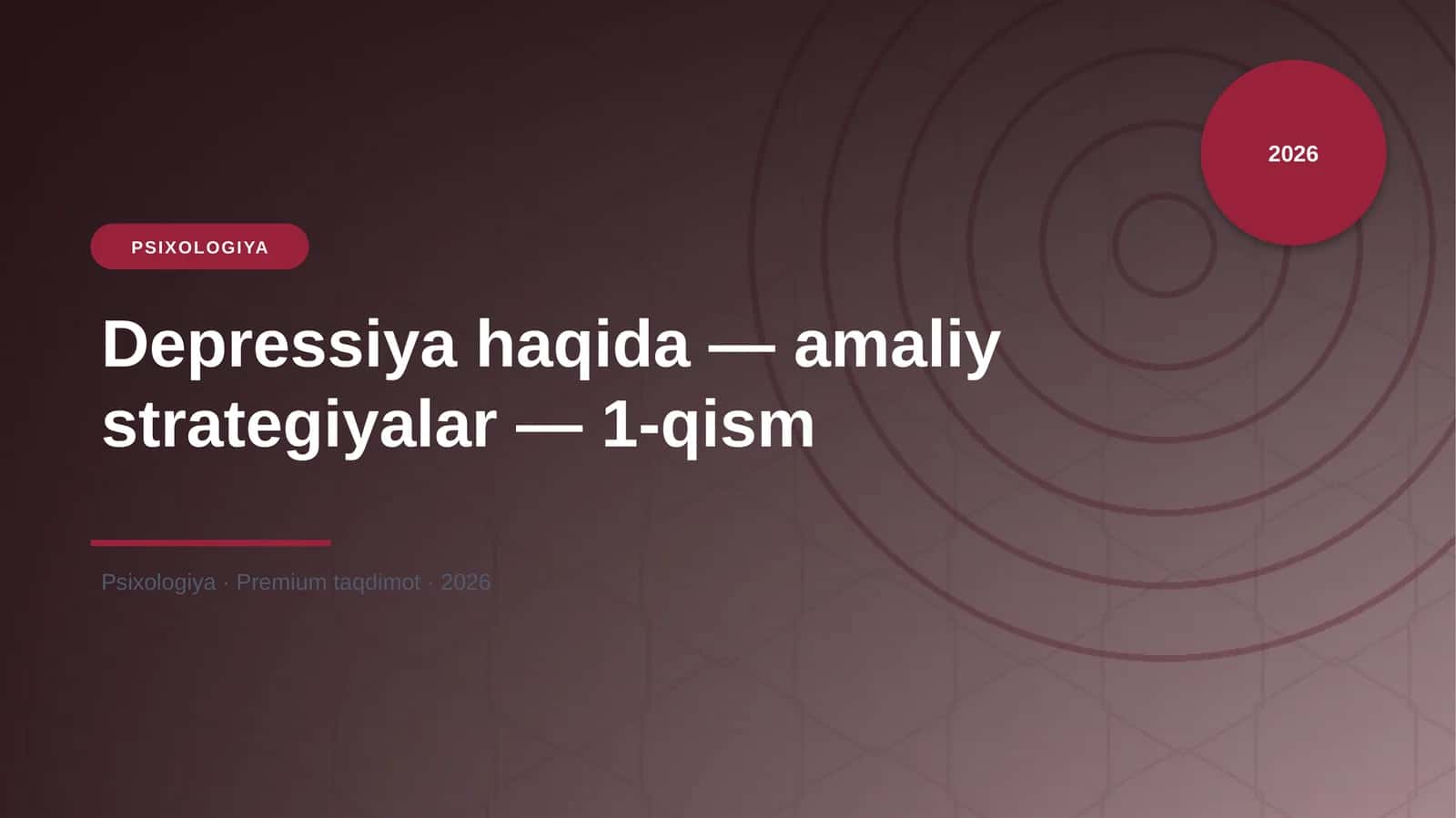 Depressiya haqida — amaliy strategiyalar — 1-qism