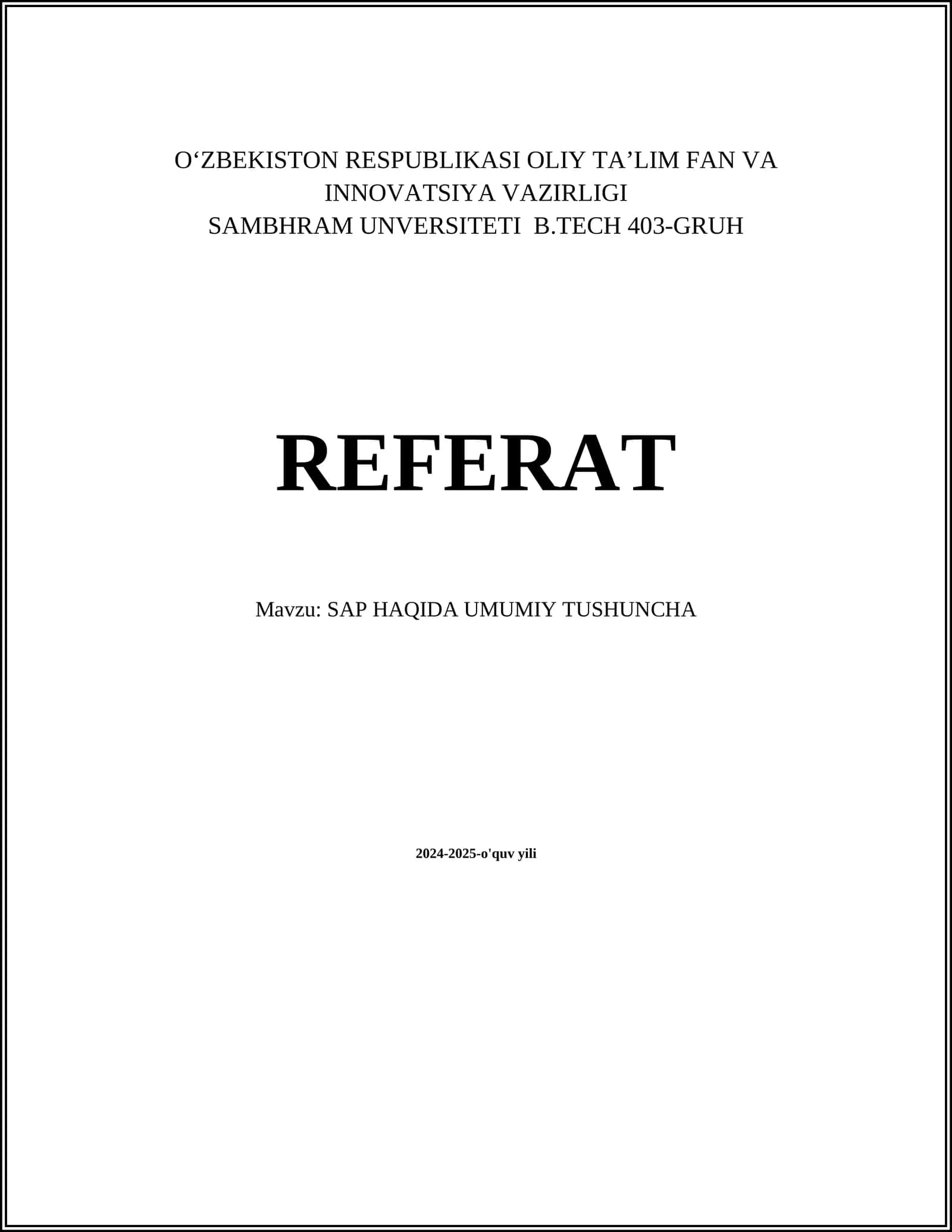 SAP HAQIDA UMUMIY TUSHUNCHA