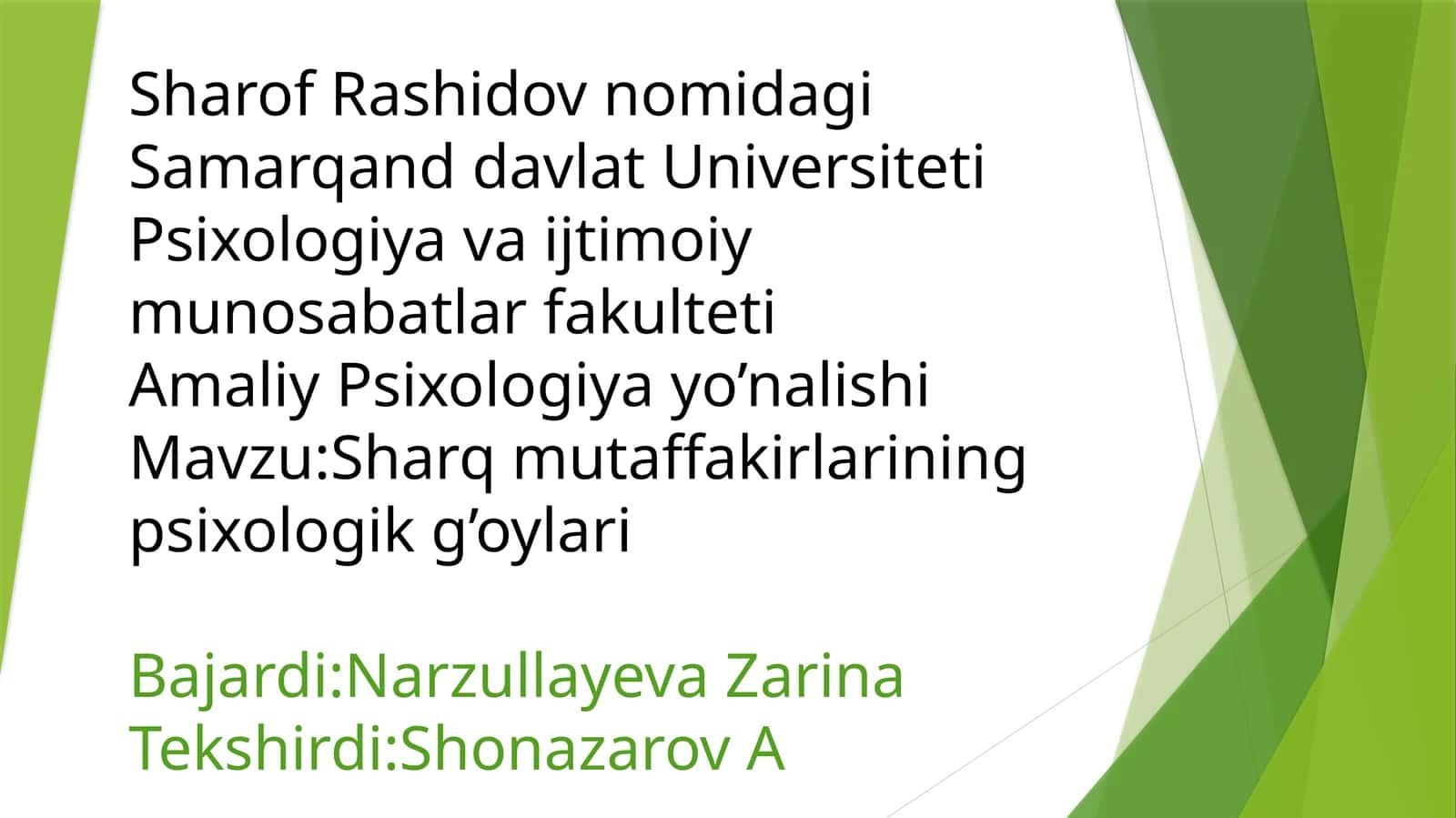 Sharq mutaffakirlarining psixologik g’oylari