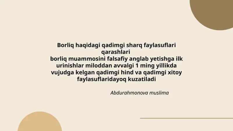 Borliq haqidagi qadimgi sharq faylasuflari qarashlari