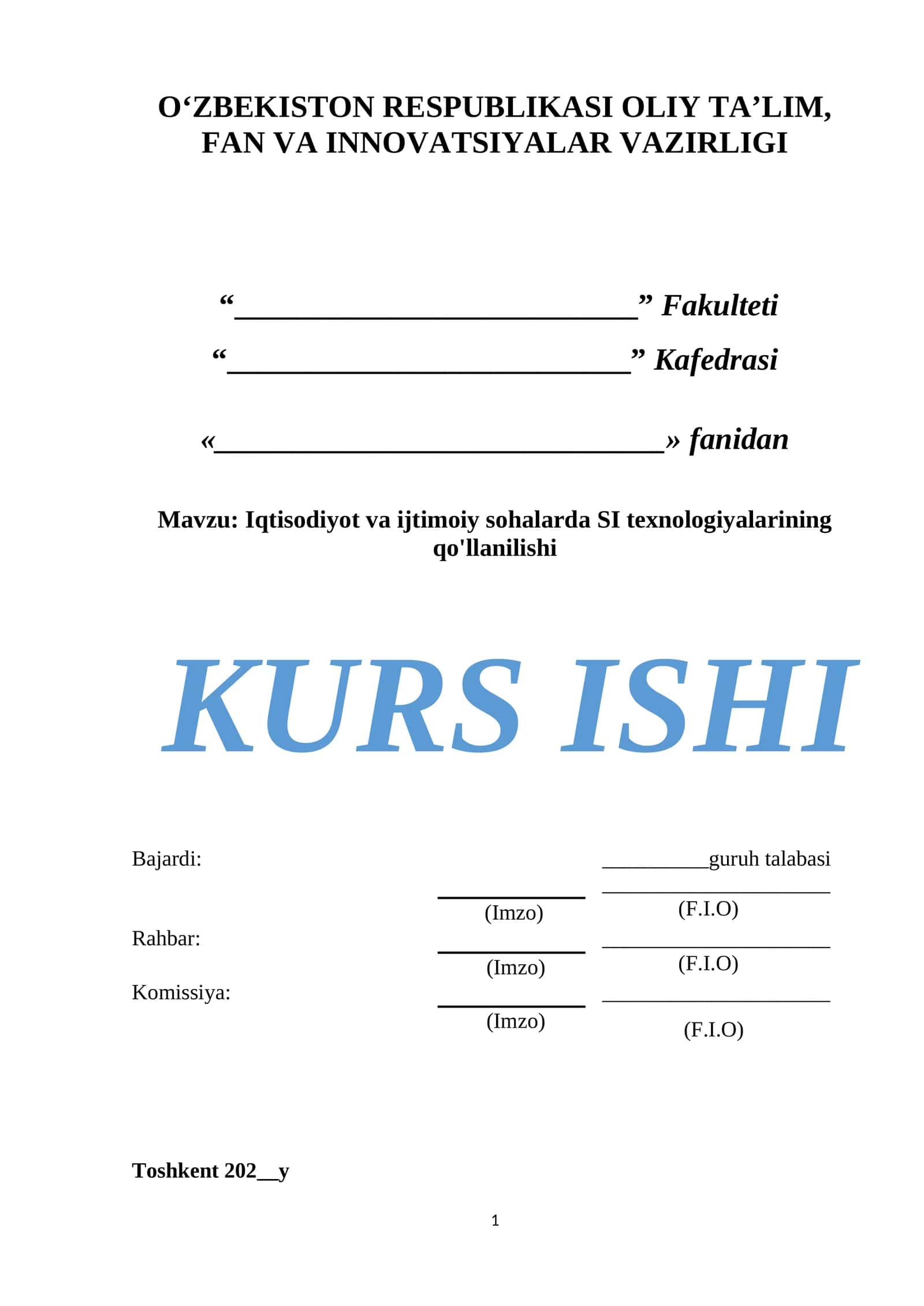 Iqtisodiyot va ijtimoiy sohalarda SI texnologiyalarining qo'llanilishi
