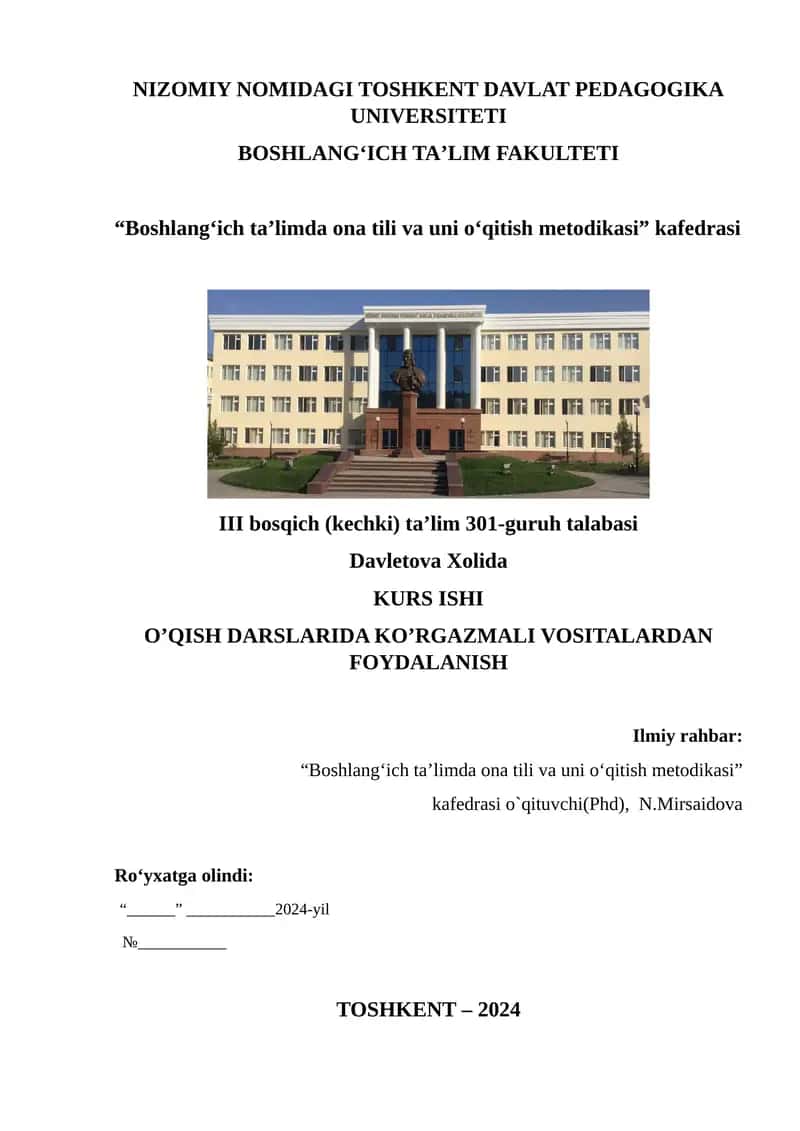 O’QISH DARSLARIDA KO’RGAZMALI VOSITALARDAN FOYDALANISH