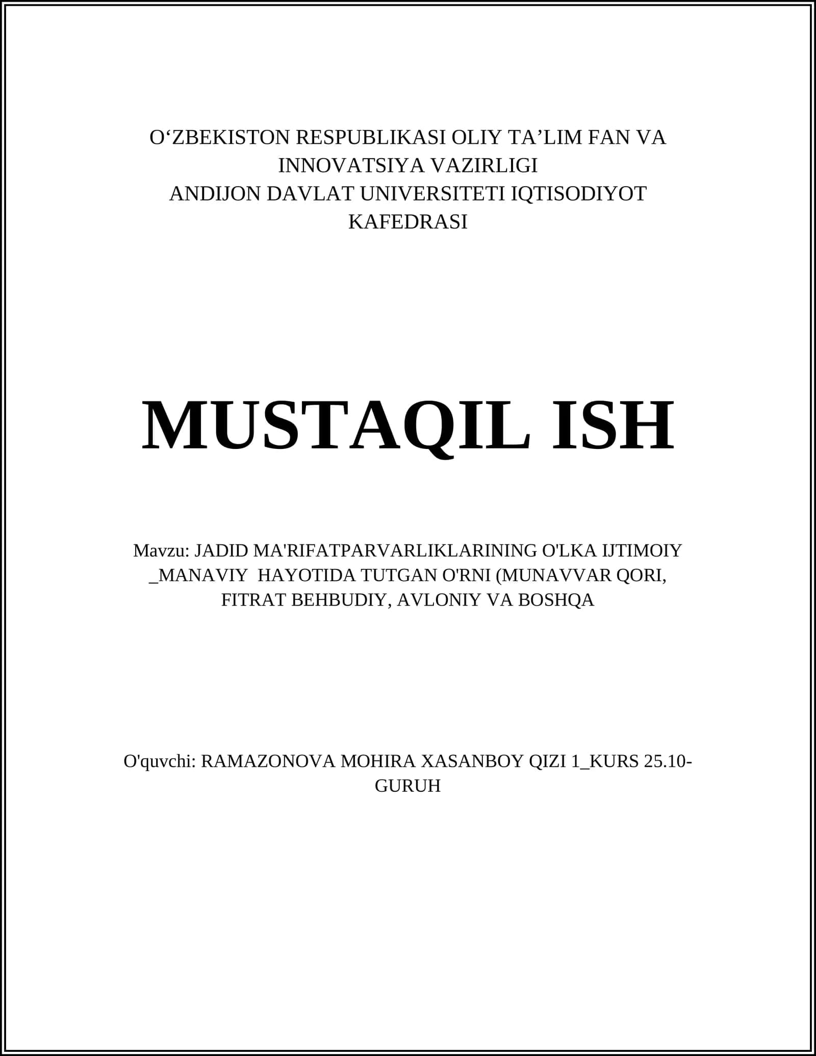 MUNAVVAR QORIYNING O‘LKA IJTIMOIY-MANAVIY HAYOTIDAGI MA'RIFIY-TA'LIMIY FAOLIYATI