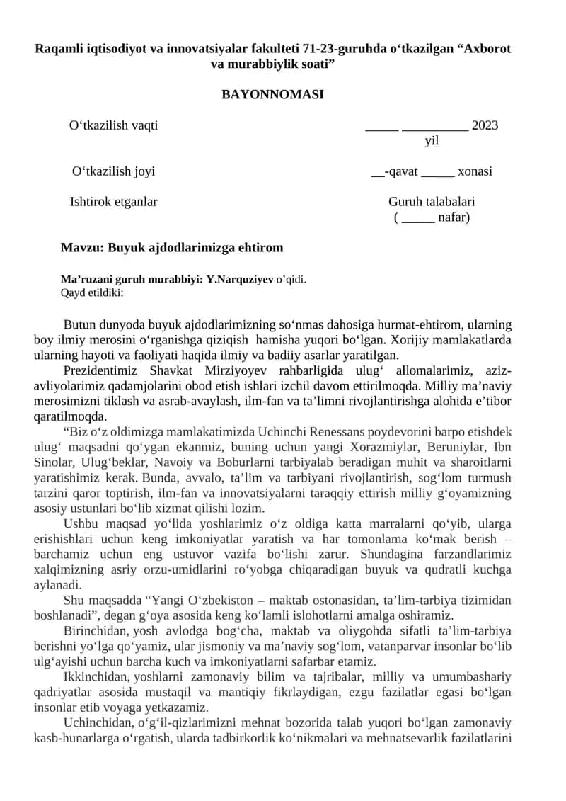 Axborot va murabbiylik soati