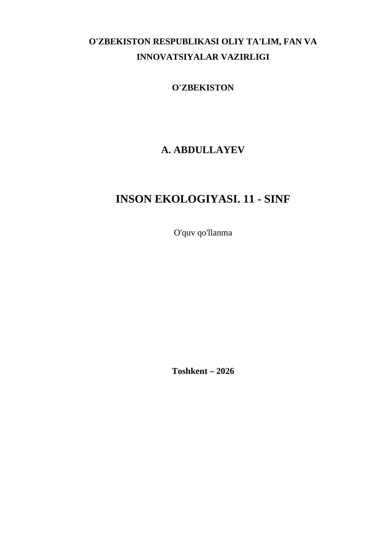 INSON EKOLOGIYASI. 11 - SINF