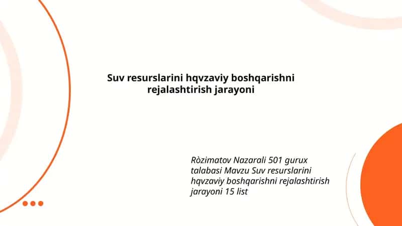 Suv resurslarini hqvzaviy boshqarishni rejalashtirish jarayoni