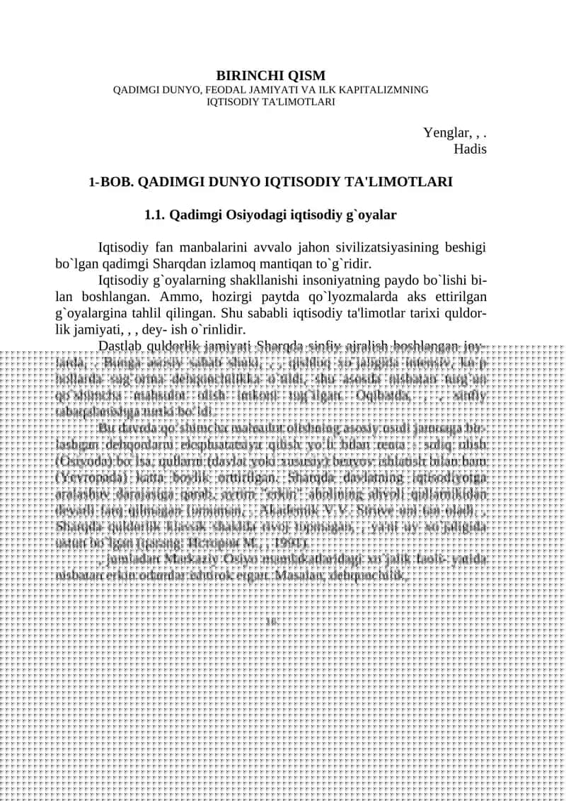QADIMGI DUNYO, FEODAL JAMIYATI VA ILK KAPITALIZMNING IQTISODIY TA'LIMOTLARI