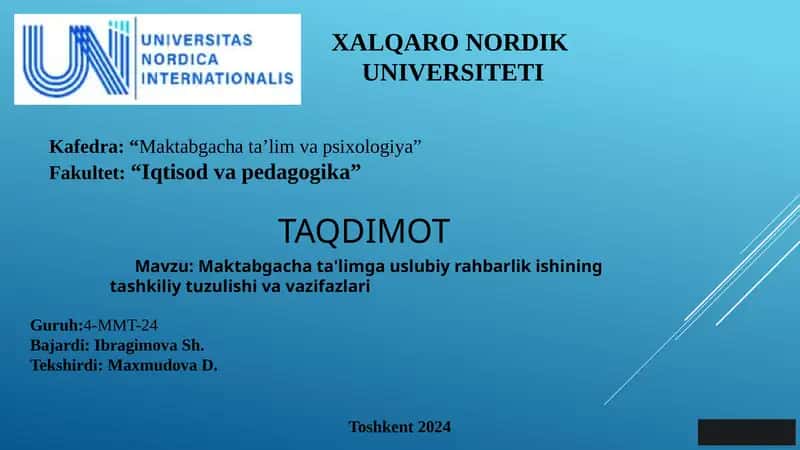 Maktabgacha ta'lim ga uslubiy rahbarlik