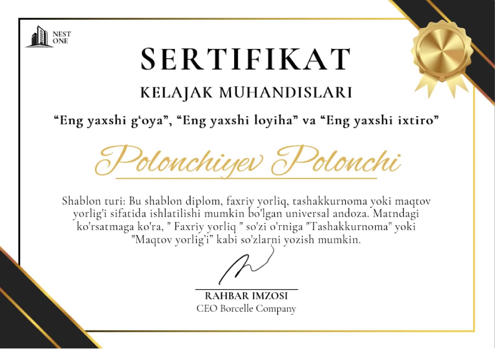 SERTIFIKAT namuna