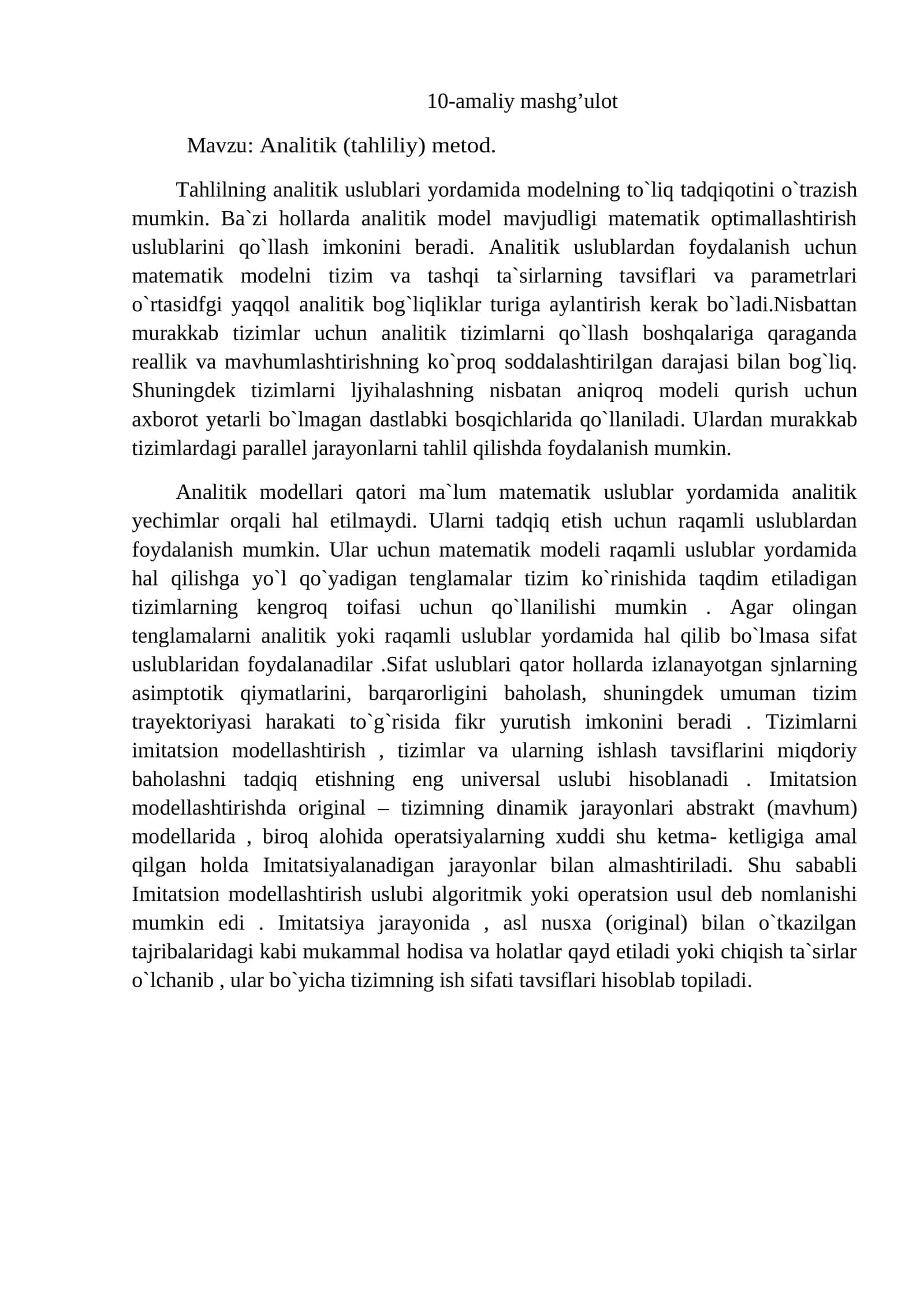 Analitik (tahliliy) metod