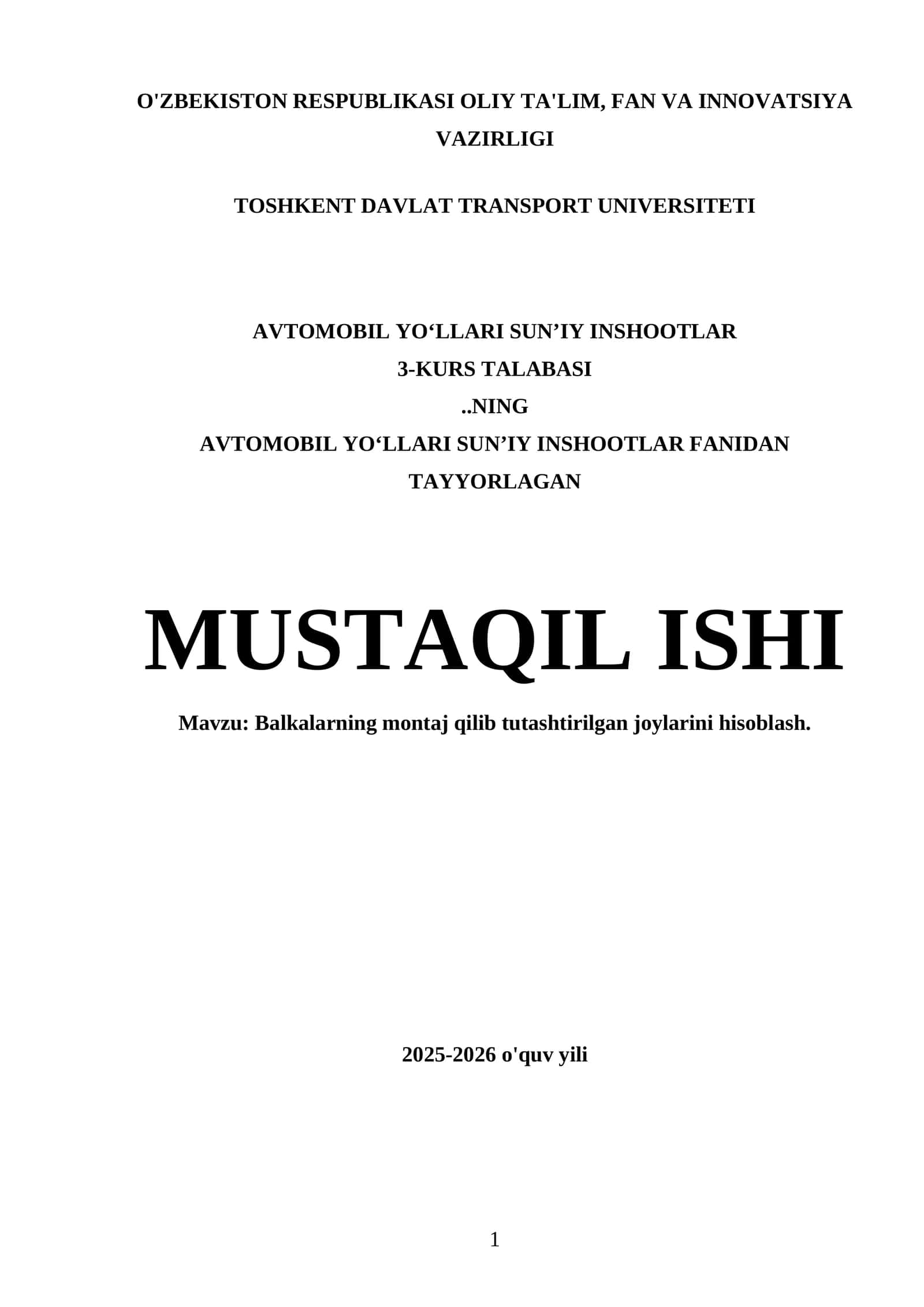 Balkalarning montaj qilib tutashtirilgan joylarini hisoblash