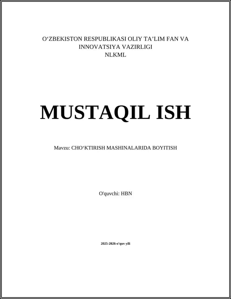 CHO‘KTIRISH MASHINALARIDA BOYITISH