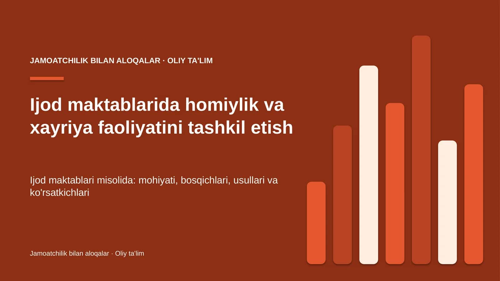 Ijod maktablarida homiylik va xayriya faoliyatini tashkil etish