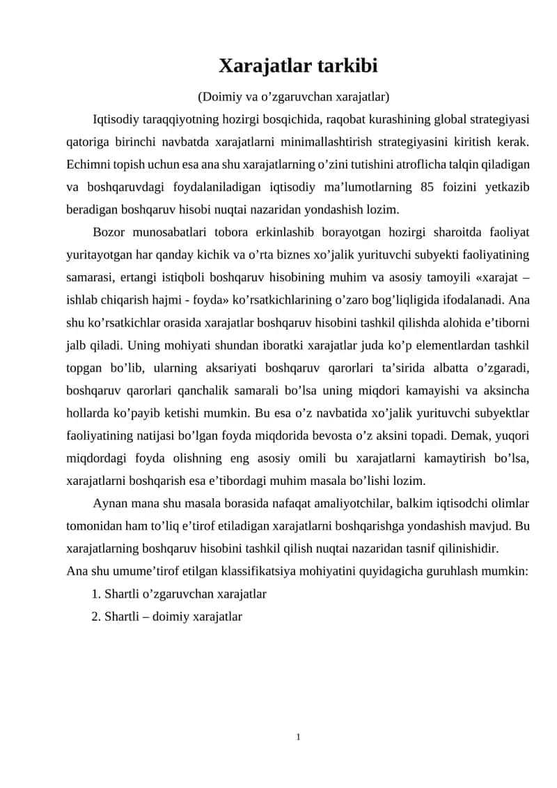 Xarajatlar tarkibi
