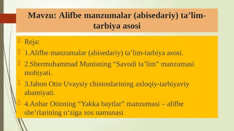 Alifbe manzumalar (abisedariy) ta’lim-tarbiya asosi