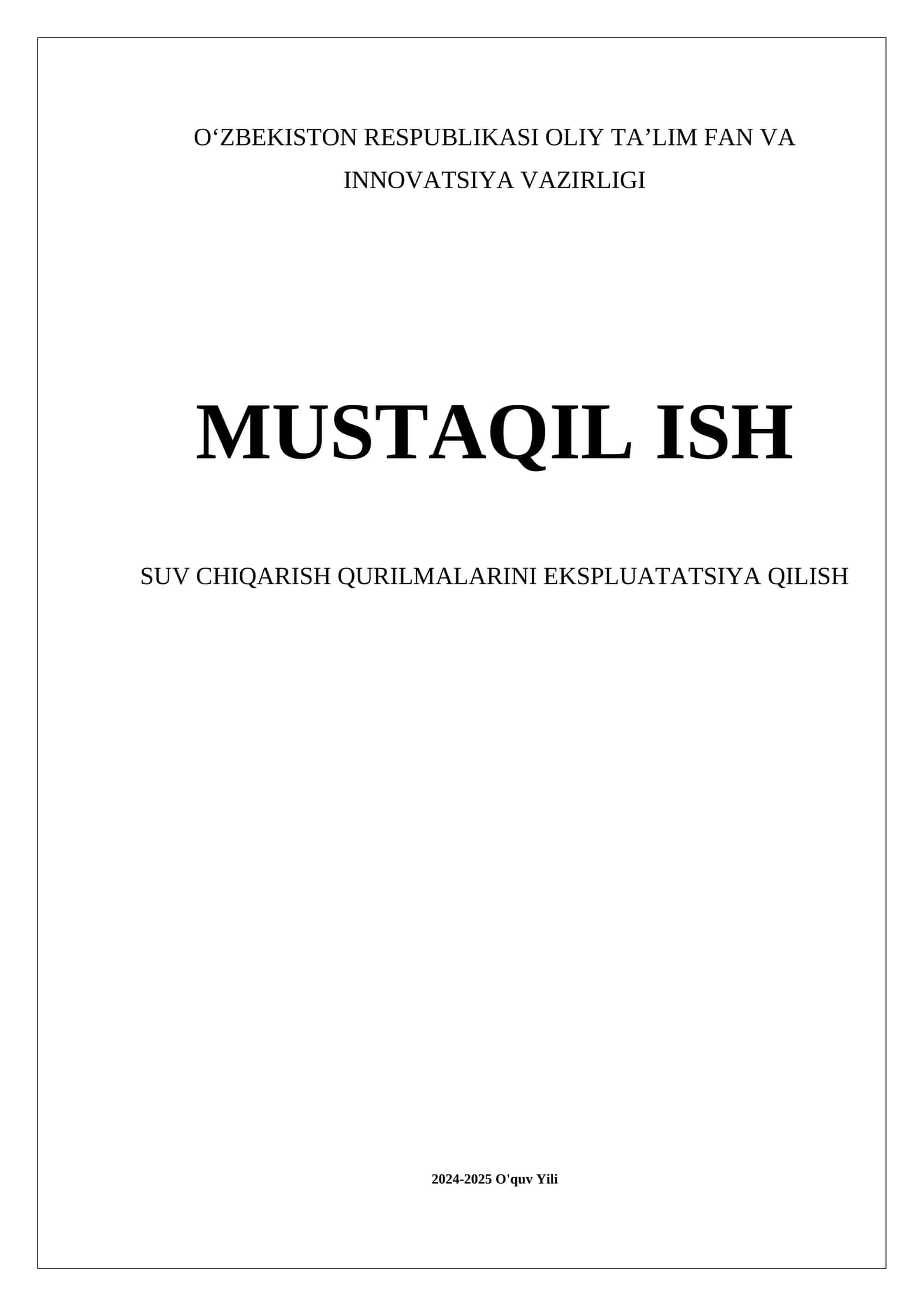 Suv chiqarish qurilmalarini ekspluatatsiya qilish