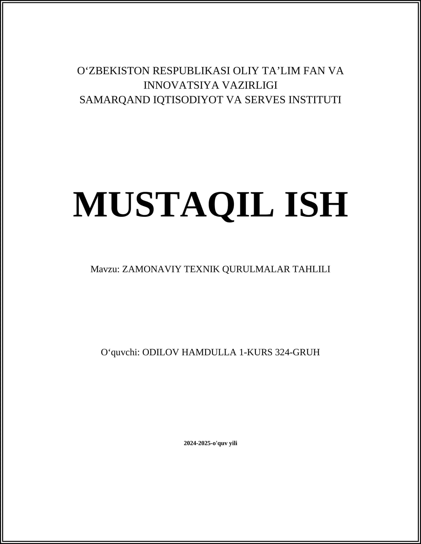 ZAMONAVIY TEXNIK QURULMALAR TAHLILI