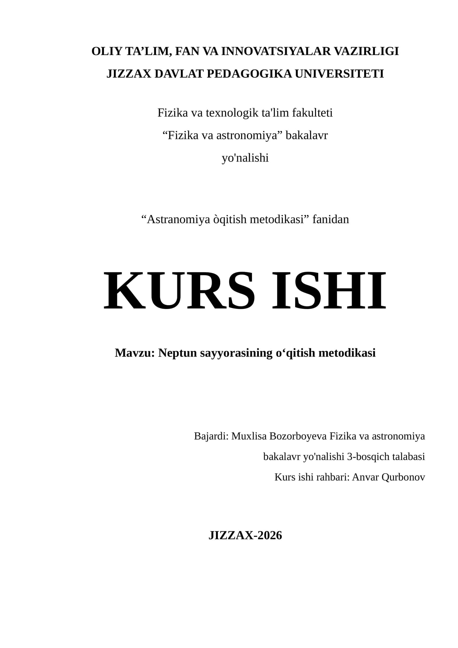 Neptun sayyorasining o‘qitish metodikasi