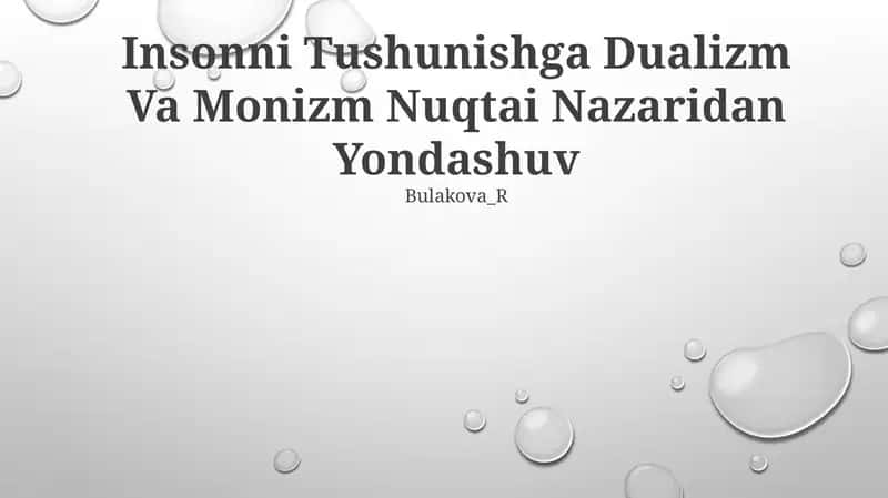 Insonni Tushunishga Dualizm Va Monizm Nuqtai Nazaridan Yondashuv