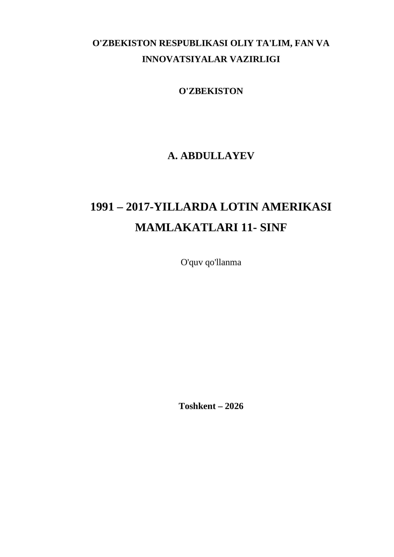 1991 – 2017-YILLARDA LOTIN AMERIKASI MAMLAKATLARI 11- SINF
