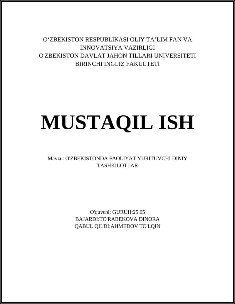 O'ZBEKISTONDA FAOLIYAT YURITUVCHI DINIY TASHKILOTLAR