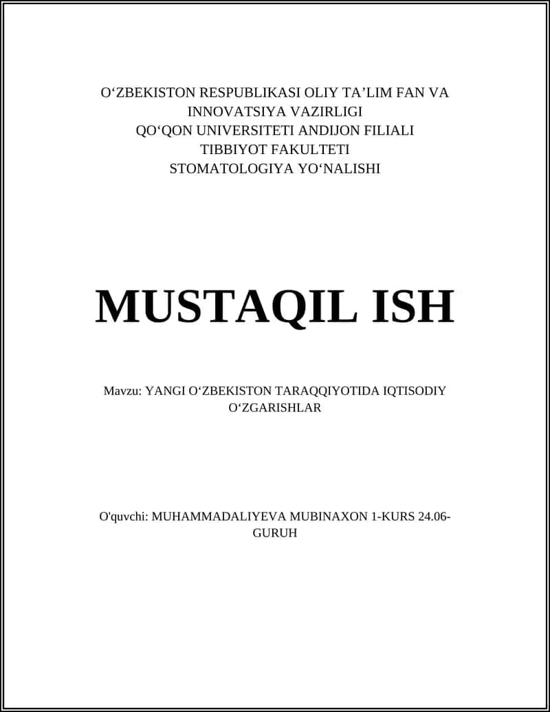 YANGI OʻZBEKISTON TARAQQIYOTIDA IQTISODIY OʻZGARISHLAR