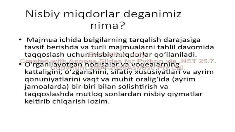 Nisbiy miqdorlar haqida ma'lumotlar