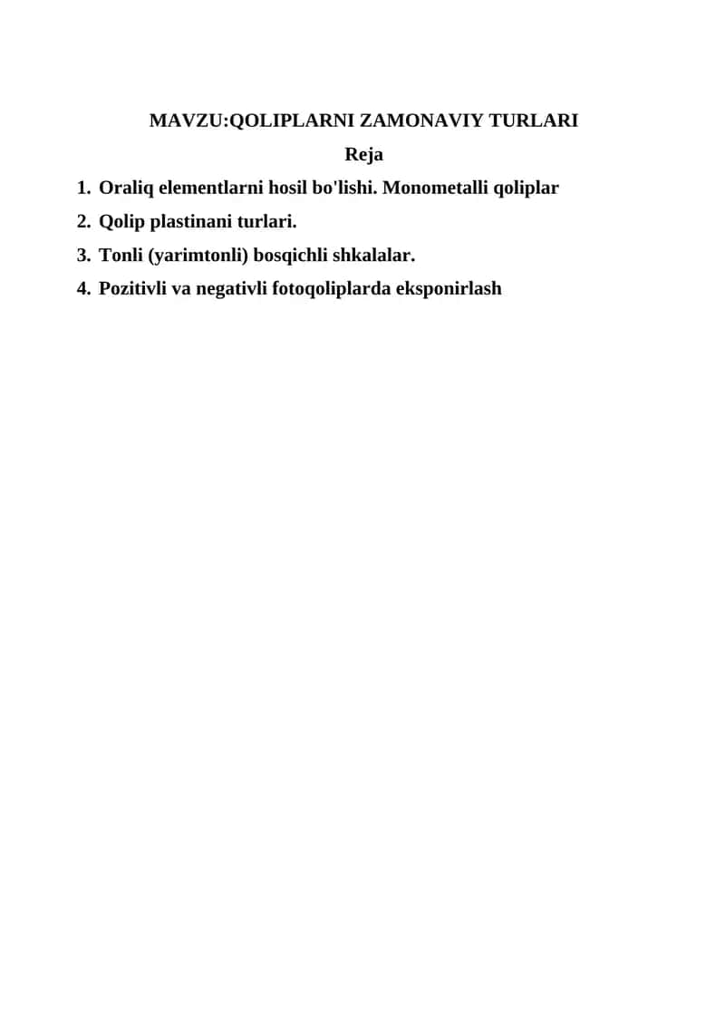 Qoliplarni zamonaviy turlari