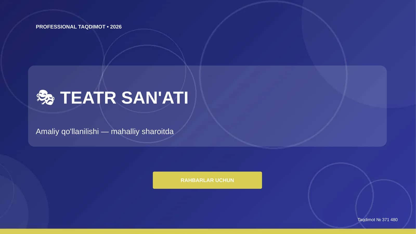 Teatr san'ati: amaliy qo'llanilishi (mahalliy sharoitda) [rahbarlar uchun]