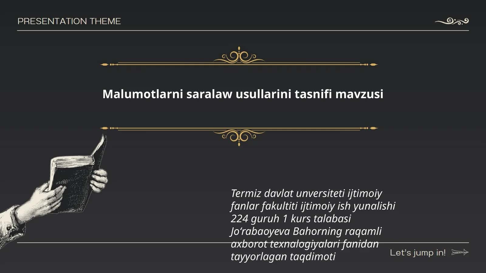 Malumotlarni saralaw usullarini tasnifi mavzusi