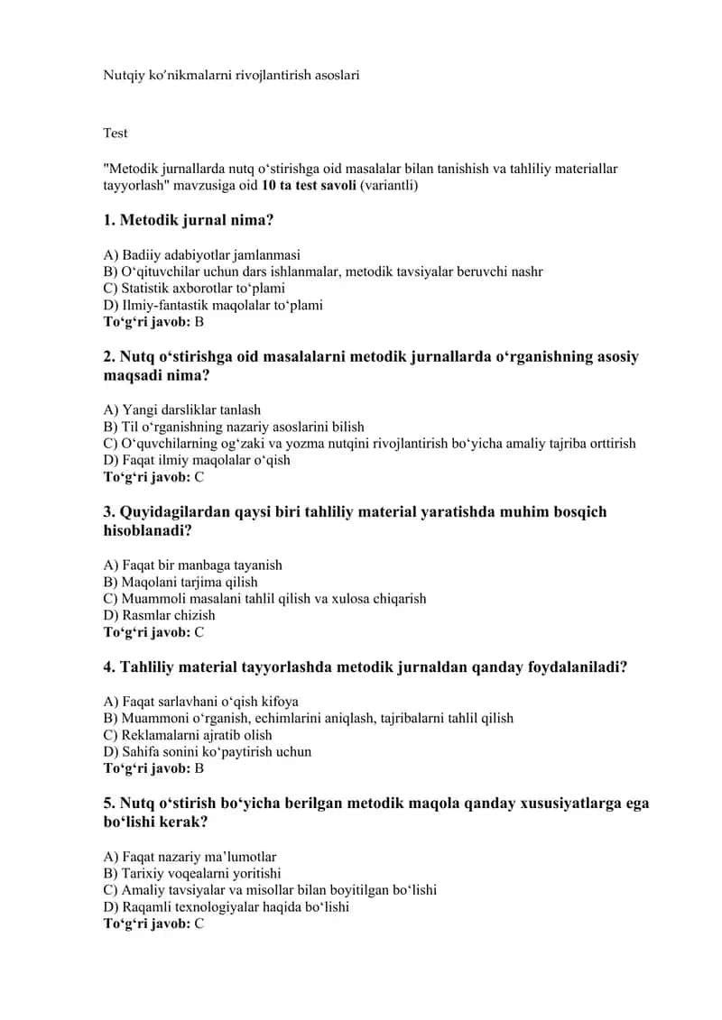 Nutqiy ko'nikmani rivojlantirish