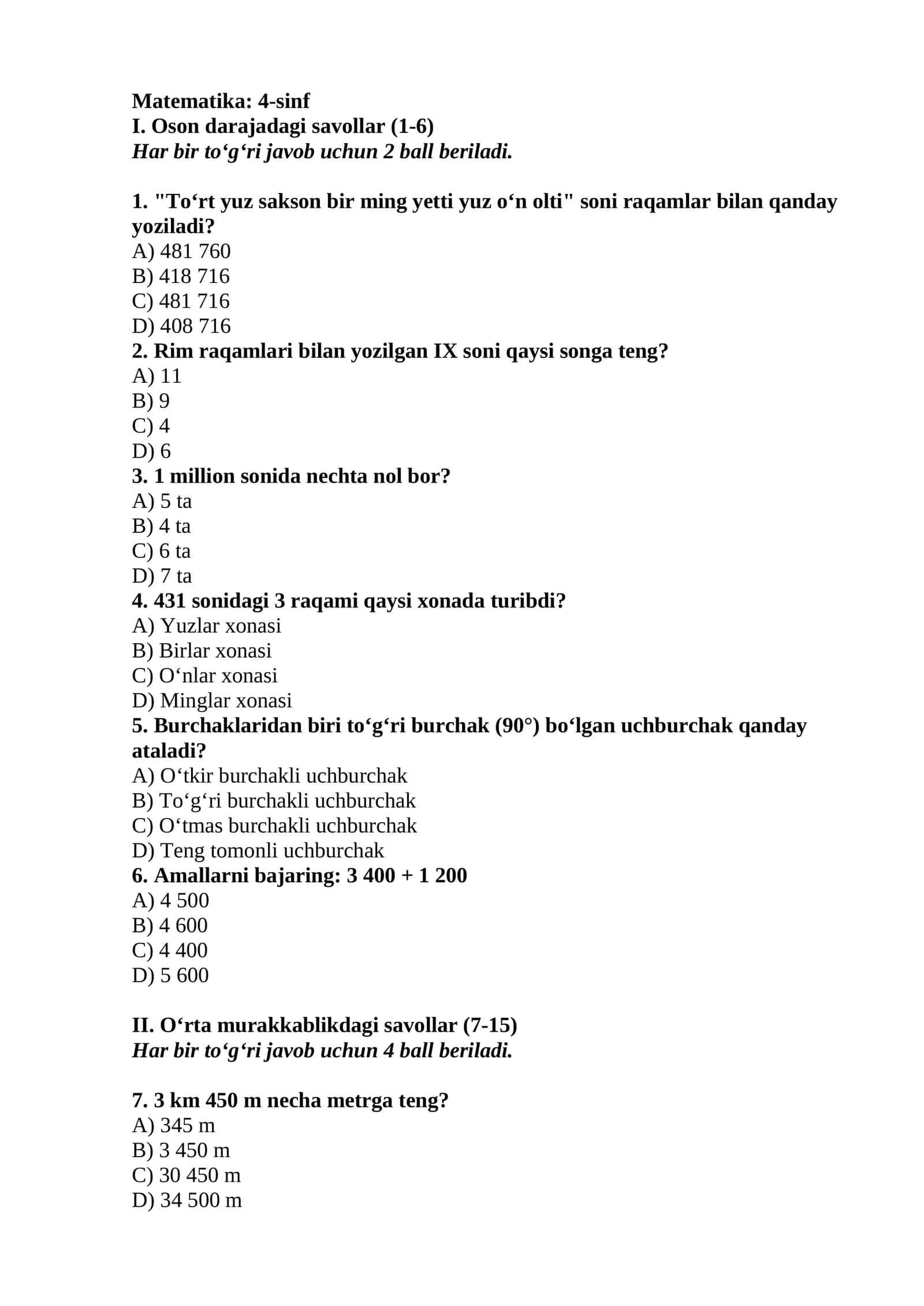 Matematika: 4-sinf