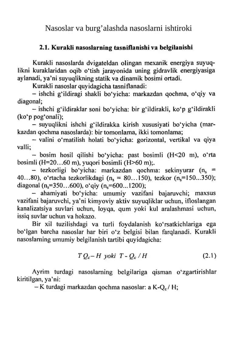 Nasoslar va burg’alashda nasoslarni ishtiroki