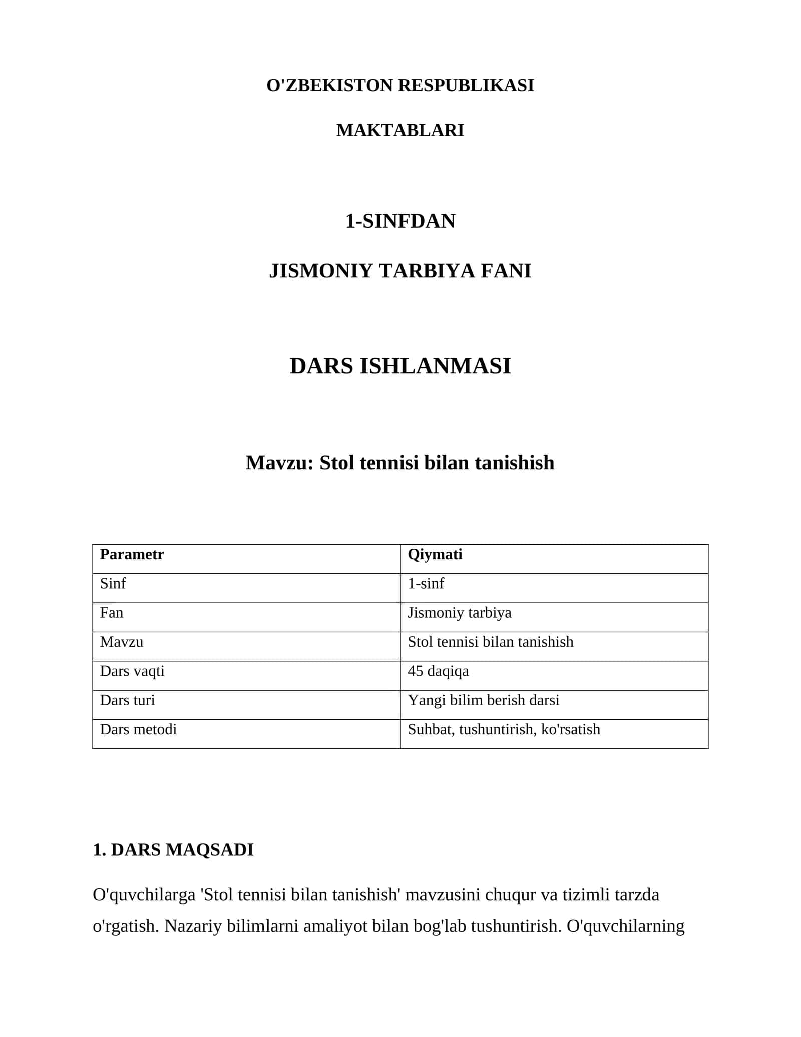 Stol tennisi bilan tanishish