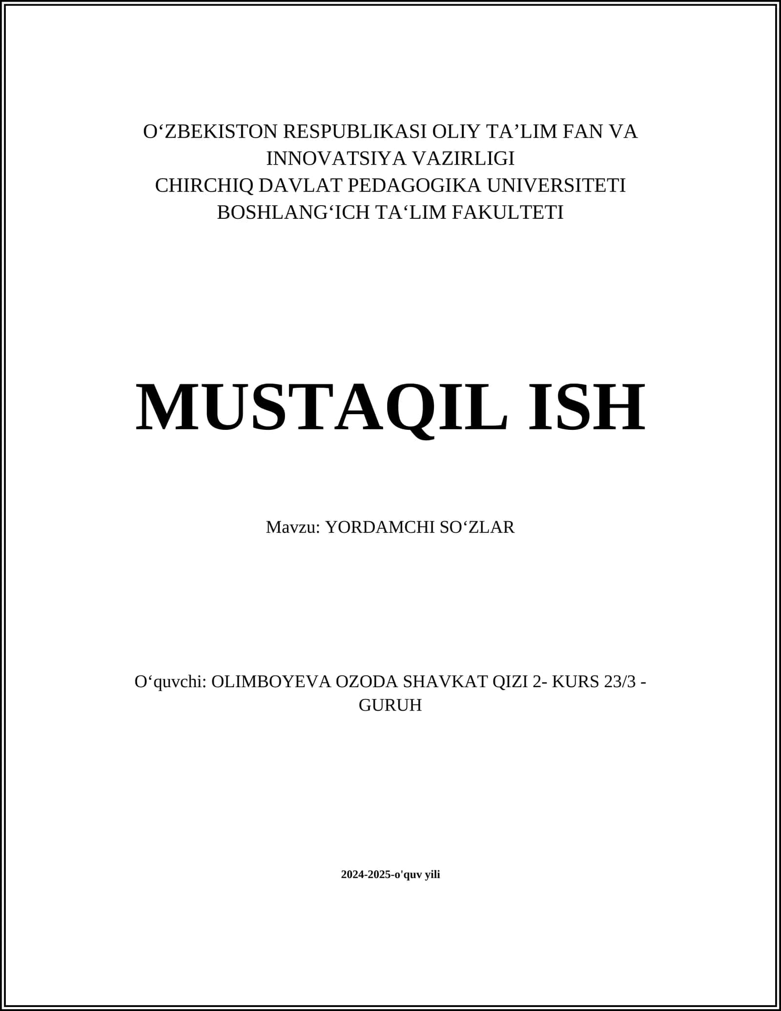 YORDAMCHI SOʻZLAR