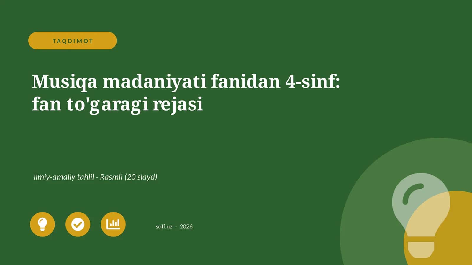 Musiqa madaniyati fanidan 4-sinf: fan to'garagi rejasi
