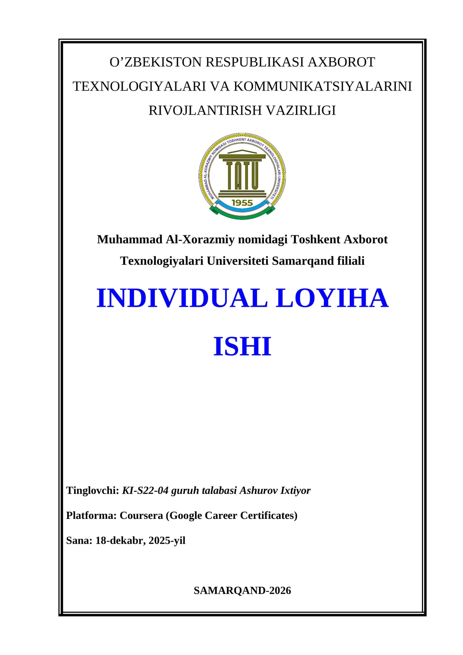 GOOGLE BUSINESS INTELLIGENCE PROFESSIONAL CERTIFICATE’NI OLISH JARAYONI