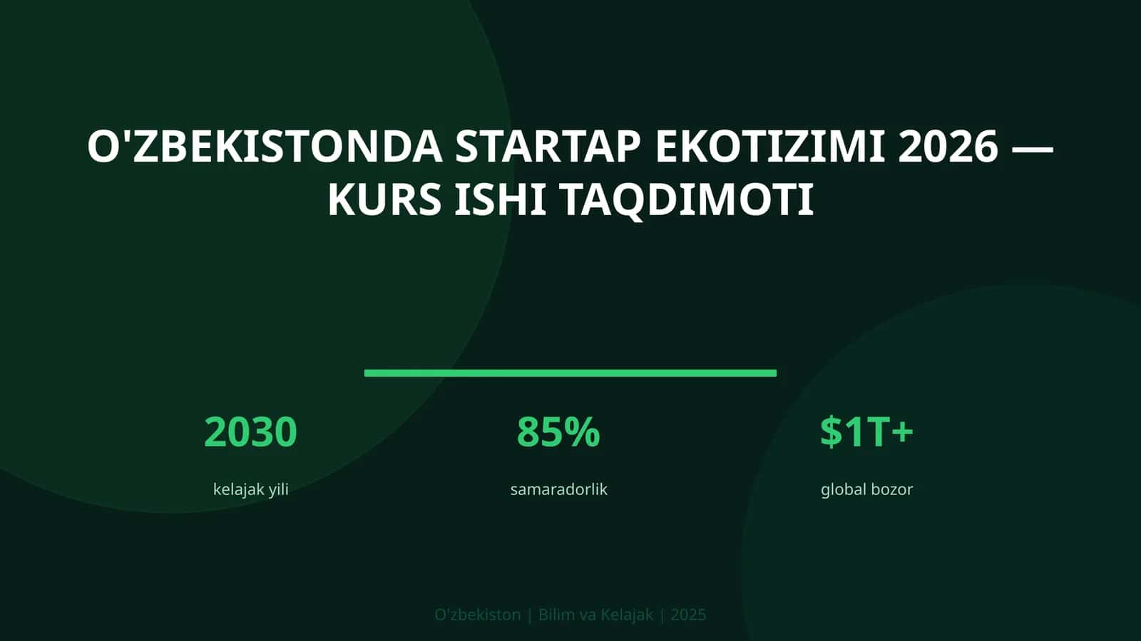 O'ZBEKISTONDA STARTAP EKOTIZIMI 2026 — KURS ISHI TAQDIMOTI