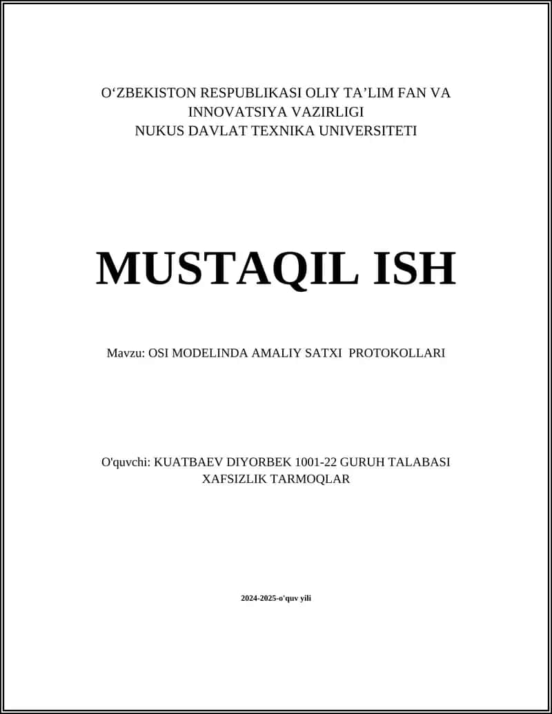 OSI MODELINDA AMALIY SATXI PROTOKOLLARI