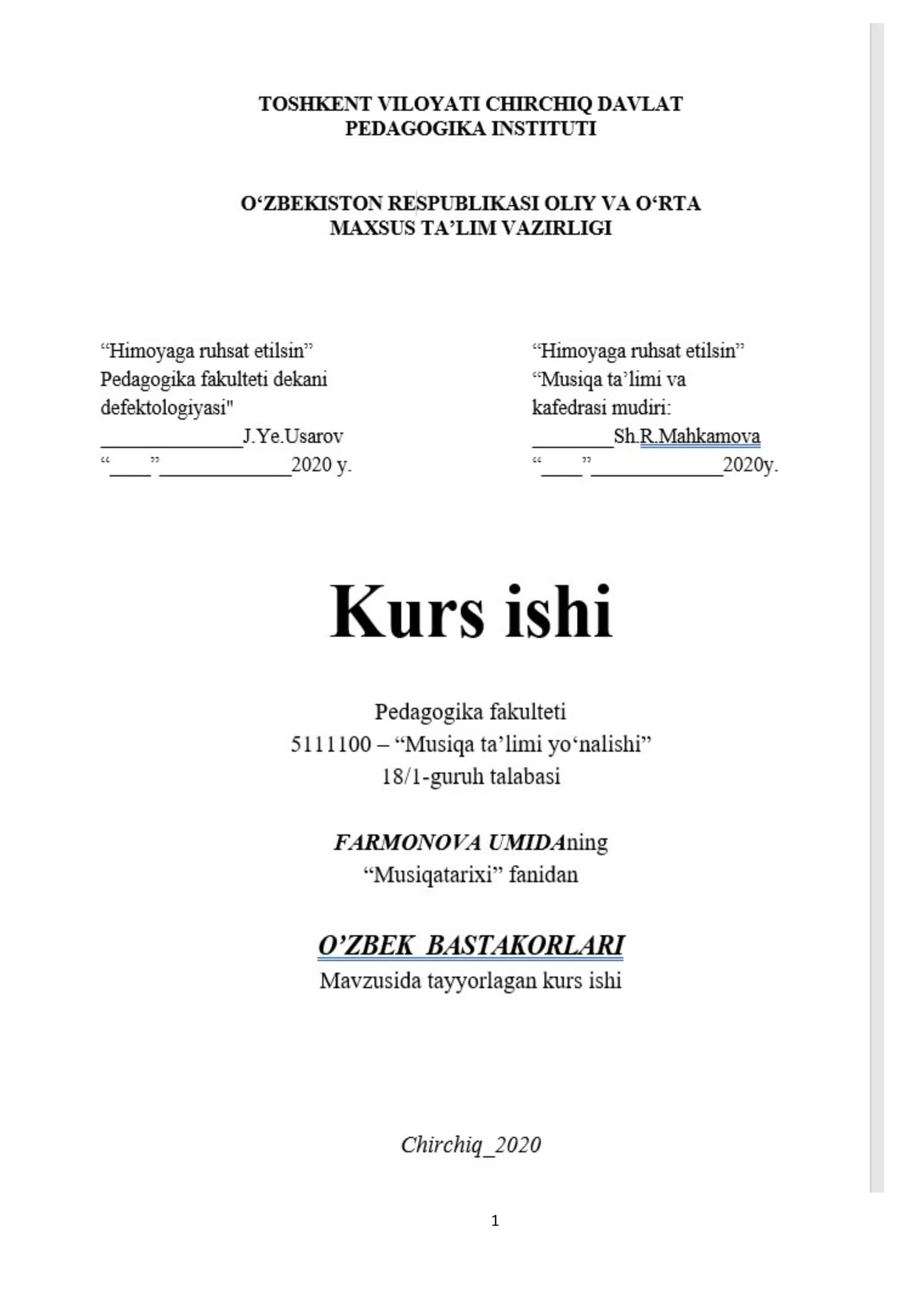 O’ZBEK BASTAKORLARI