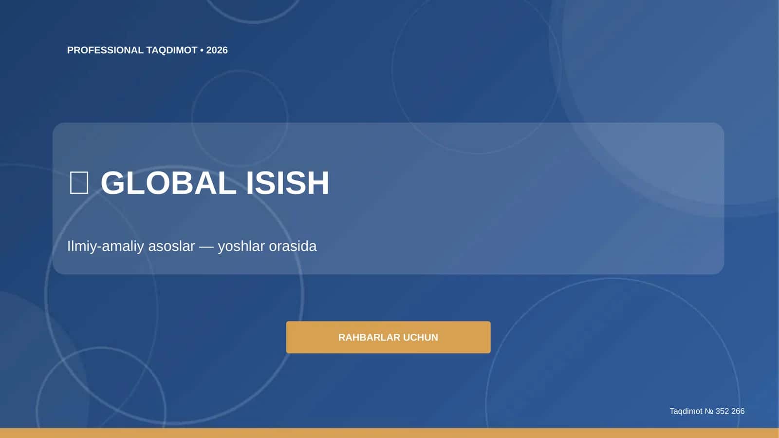 GLOBAL ISISH: Ilmiy-amaliy asoslar (yoshlar orasida) [rahbarlar uchun]