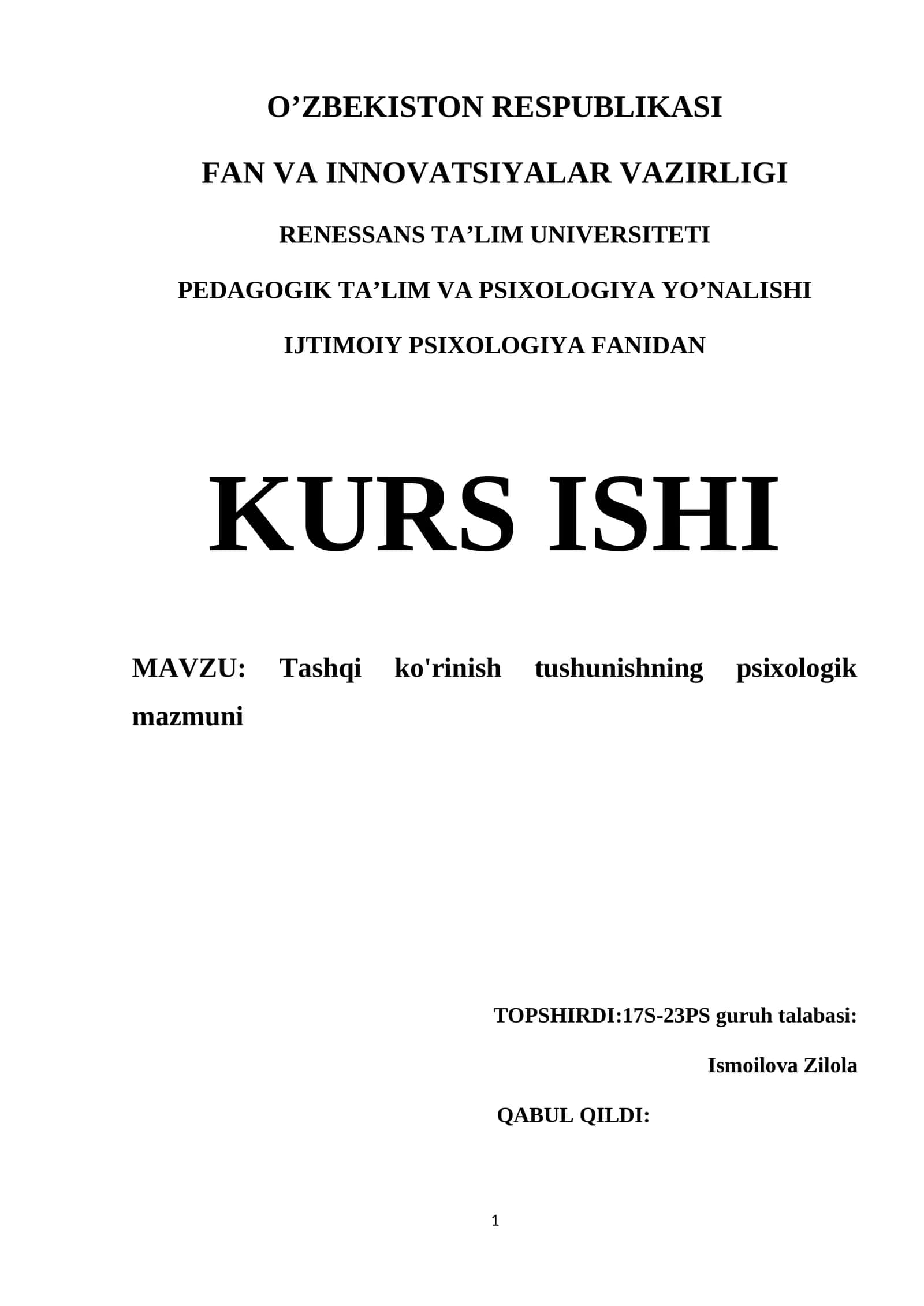 Tashqi ko'rinish tushunishning psixologik mazmuni