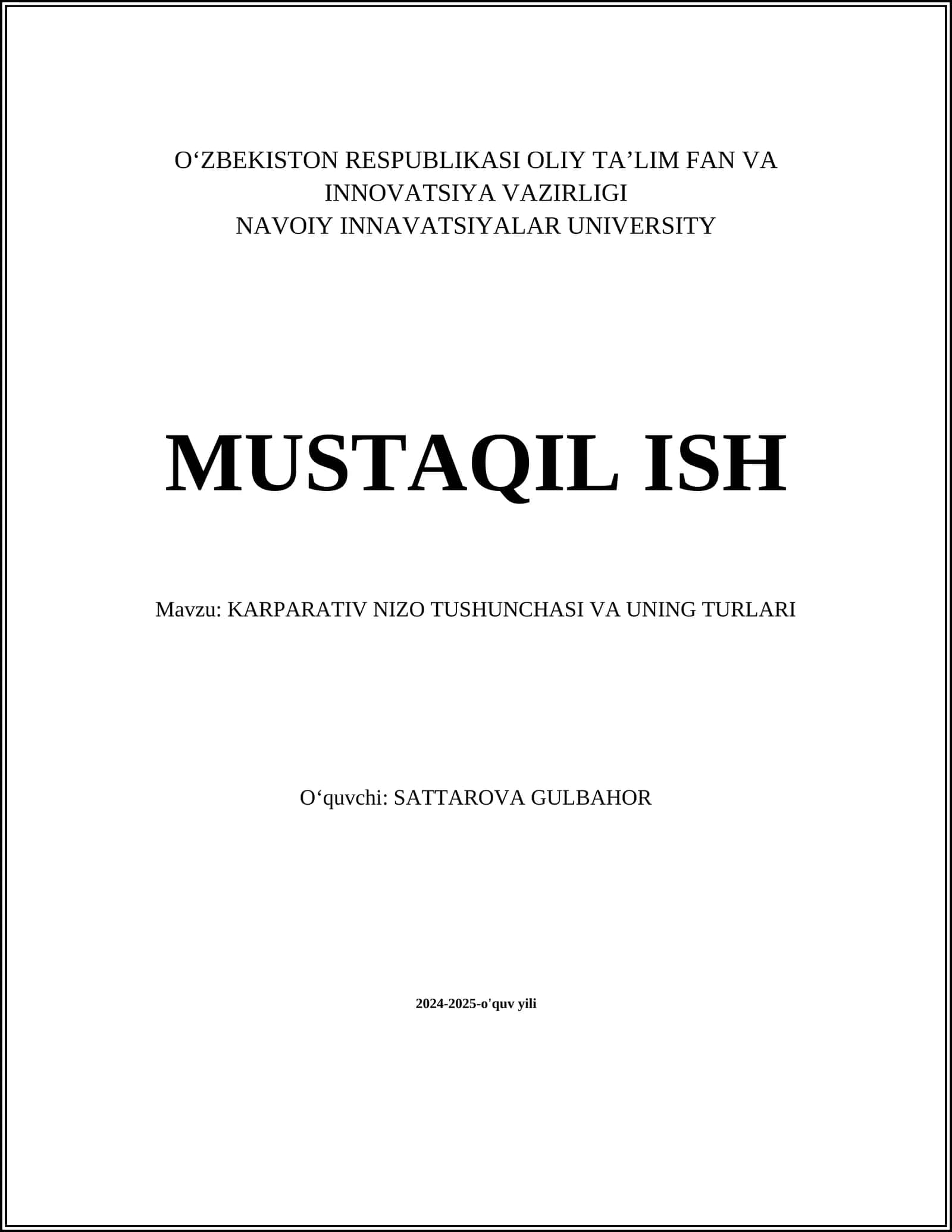 KARPARATIV NIZO TUSHUNCHASI VA UNING TURLARI