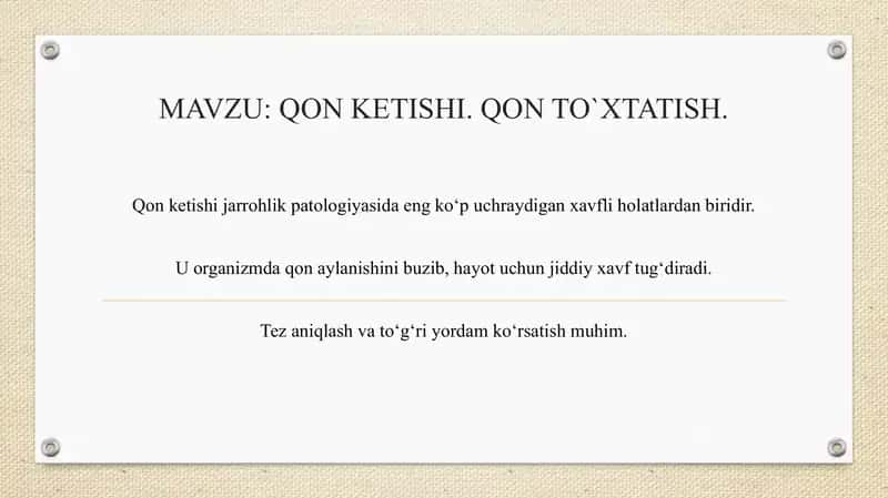 Qon ketishi. Qon to'xtatish