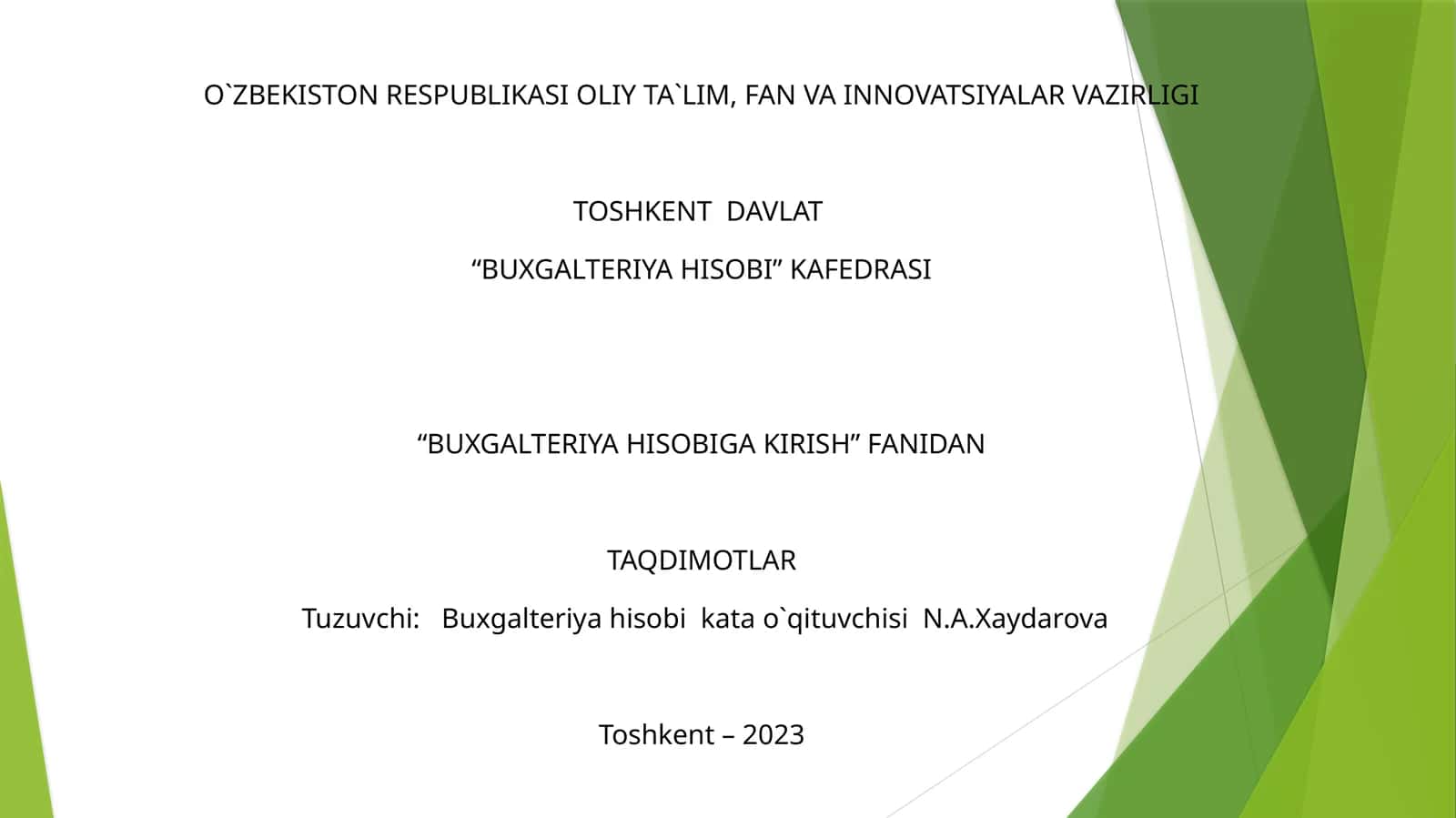 HUJJATLASHTIRISH VA INVENTARIZATSIYA